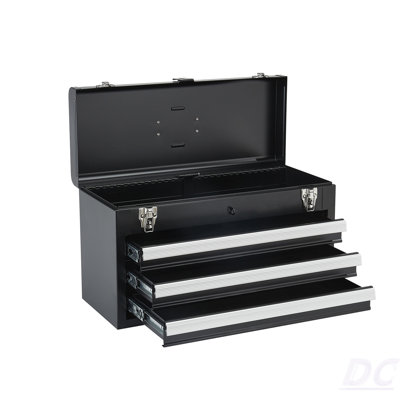 Tool Box 20.5-Inch Portable Metal Tool Box With 3 Drawers Tool Organizer Black