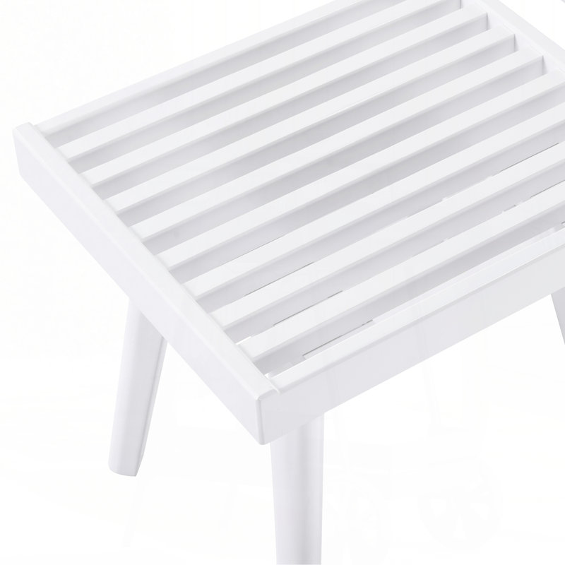 Larwich Solid Wood Slatted Bench, 19-Inch Long, White, 17.5” H x 19” W x 16.5” D