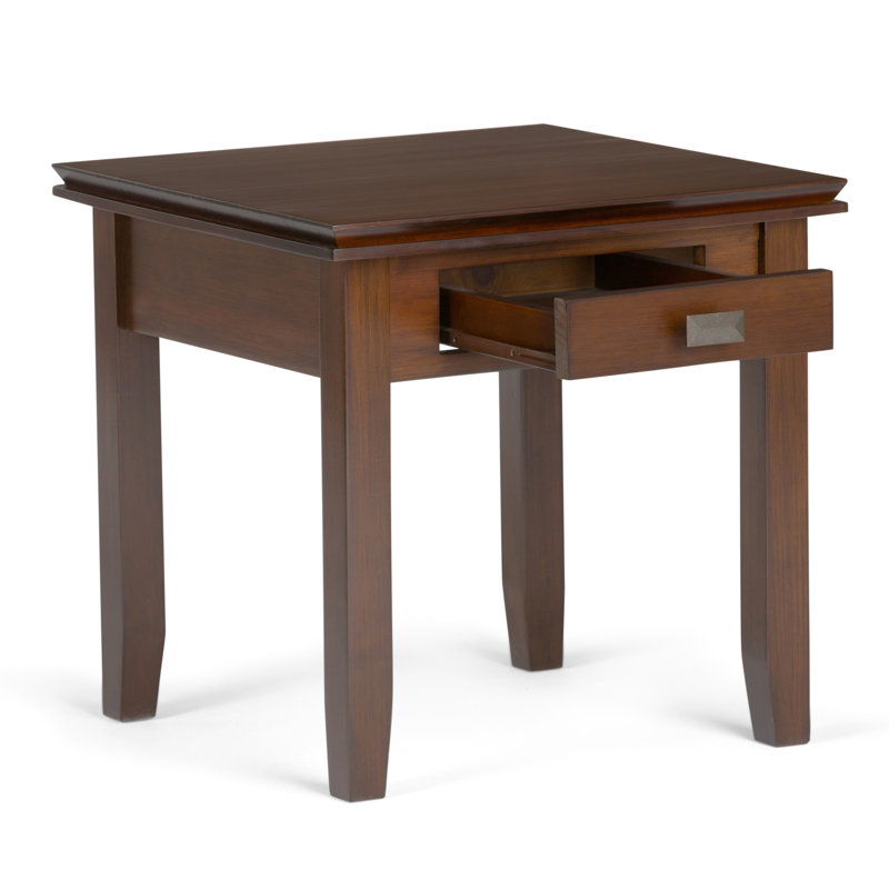Artisan 21"W Solid Wood Transitional Square End Table with Drawer and Tapered Legs, Russet Brown, 20" H x 20.5" W x 20.5" D