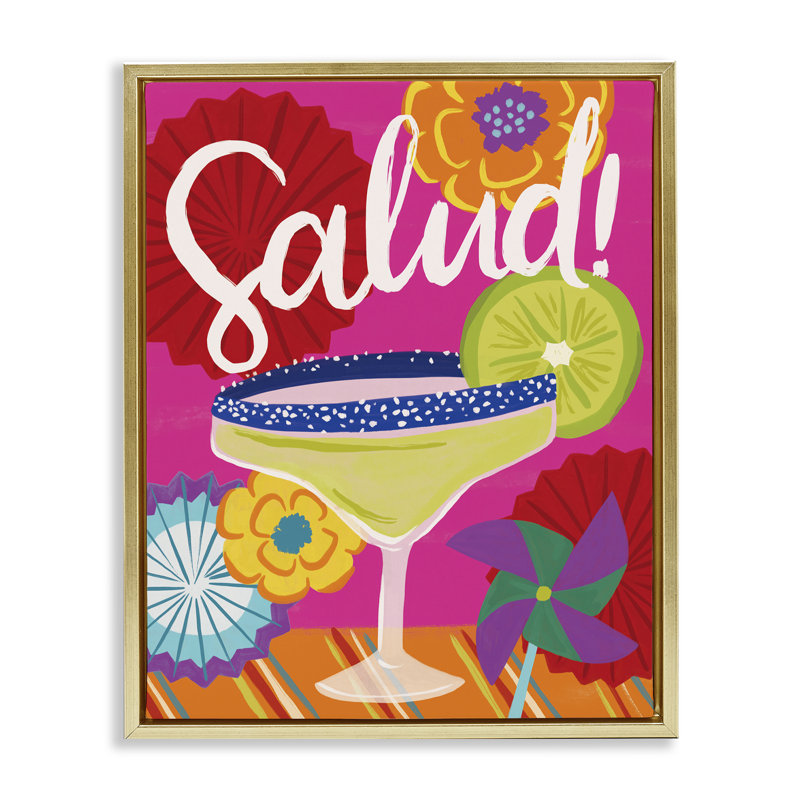 «Salud Margarita Drink», art mural sur toile flottante par Deborah Curiel, H 31 po x l 25 po, Cadre flottant métallique doré