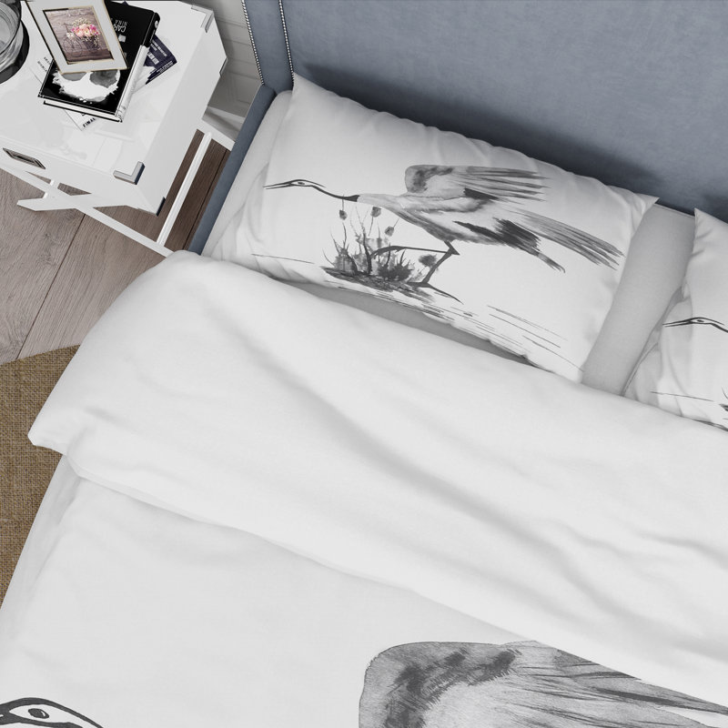 Grue japonaise - ensemble de housse de couette traditionnel - microfibre de polyester