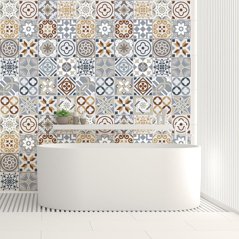 Coffee Azulejo Mix Peel and Stick Tile Sticker -15 W x 15 L