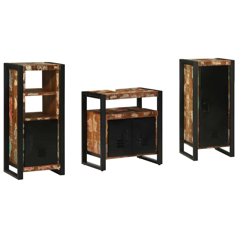 Bathroom Furniture Set With Shelf 3 Pcs Solid Mango Wood, Brown