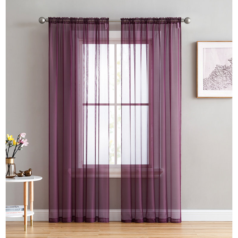 Daxin Sheer Voile Rod Pocket Curtain Panels, Plum, 54" W x 72" L