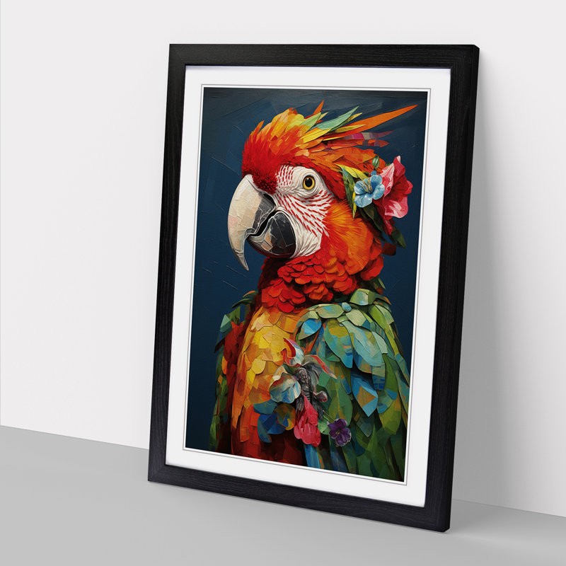 Parrot Dadaism - Single Picture Frame Print on Wood, Black Framed, 34cm H x 25cm W x 2cm D