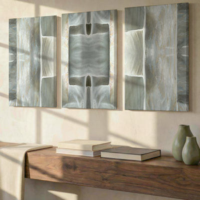 3 Pieces Exculisive Sage Gray Alabaster Symmetry Abstract Large Wall Art Luxe Stone Texture Canvas, Canvas Decor for Living Room, Bedroom and Office