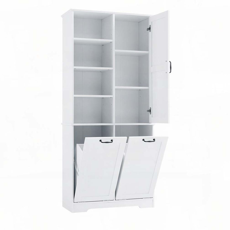 Bathroom Storage Cabinet with Doors and Drawers, Tilt-Out Laundry Hamper, Multiple Storage Space, White