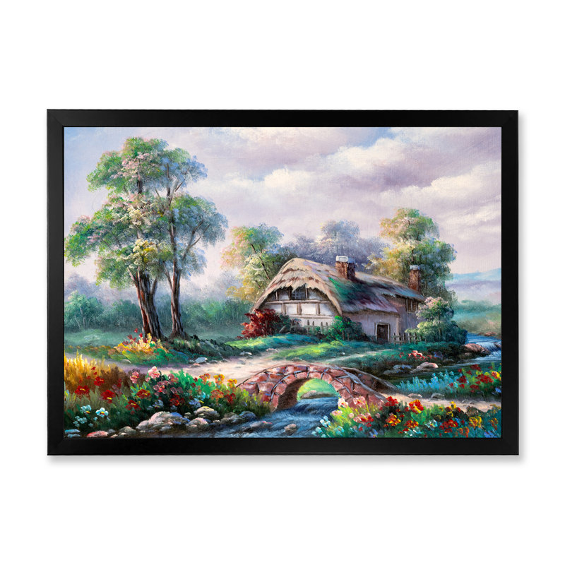 «Idyllic Cottage in Countryside III», reproduction sur toile, Cadre noir, H 8 po x l 12 po x P 1 po