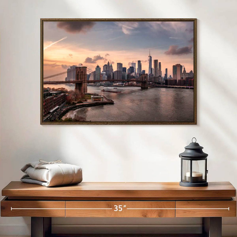 Brooklyn Dusk, 25 po x 17 po, Cadre flottant noyer