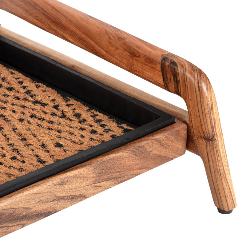 Support à bottes en bois massif de qualité supérieure avec tapis en fibre de coco naturelle - Rangement pour chaussures