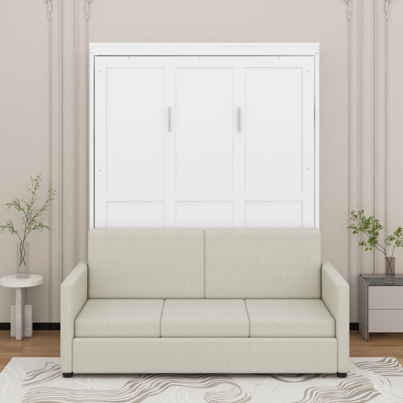 Lit escamotable double avec coussin, Blanc