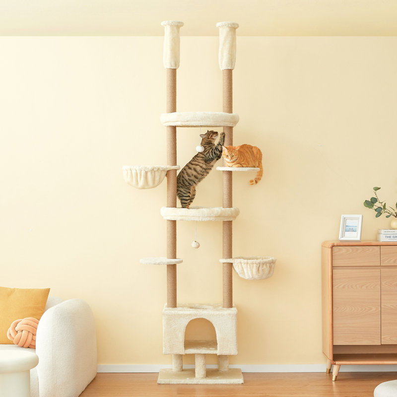 92.9" - 102.4" Floor To Ceiling Adjustable Height Cat Tree Tower, Beige
