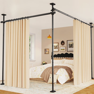 Room Divider for Room Separation, Tension Curtain Rods No Drilling, Adjustable Temporary Privacy Wall Divider, Heavy Duty Freestanding Space Partition by Symple Stuff