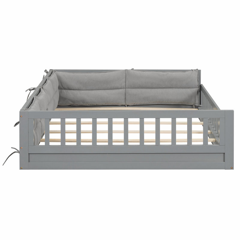 Sturdy Wood Platform Bed with Guardrail and Pillow for Relaxing Sleep