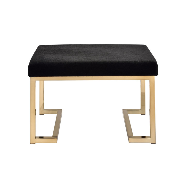 Derrik 24'' W Rectangle Standard Ottoman in Short Haired Faux Fur and Champagne
