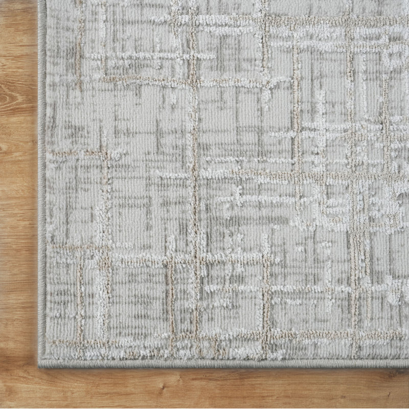 Farley Gray & Beige Striped High-Low Modern Rug, 8'9" x 11'10", Gray/Beige