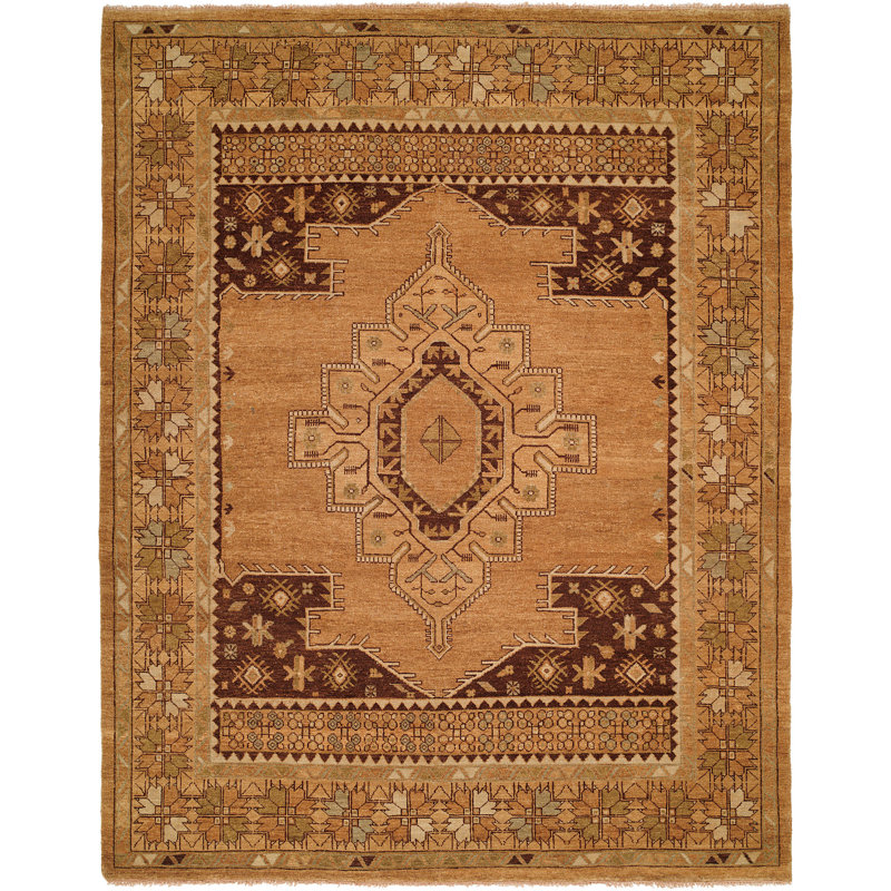Wool Oriental Area Rug in Tan, Rectangle 6' x 9'
