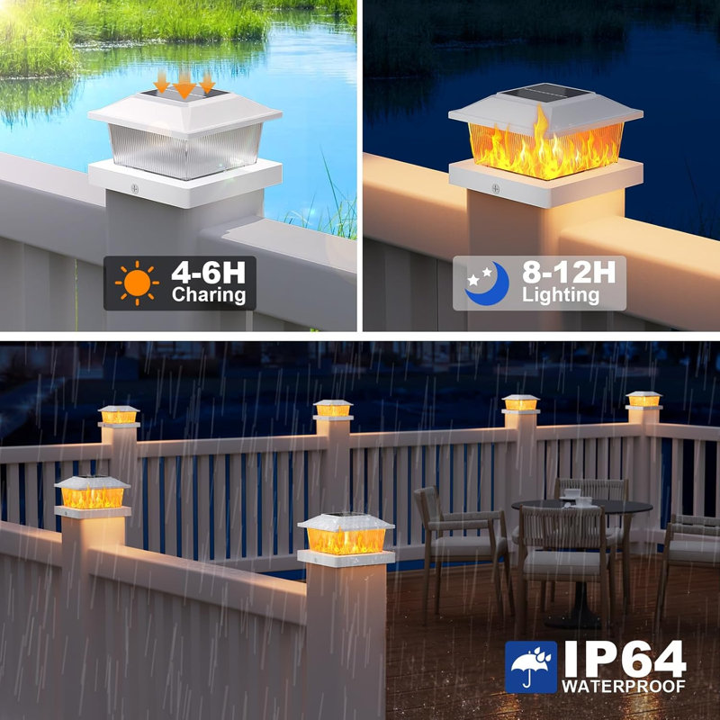 Solar Post Cap Lights 12 Pack with Flame Effect - for 4x4 Wood/Vinyl Posts