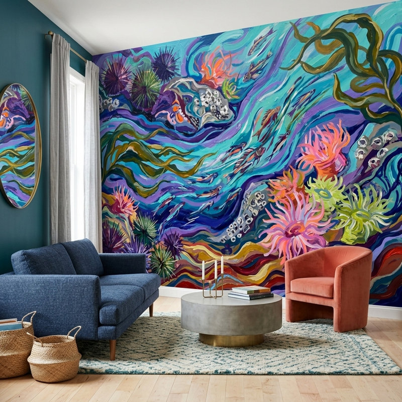 Décoration murale sous-marine océanique, Texturé non collé, 100 po x 96 po