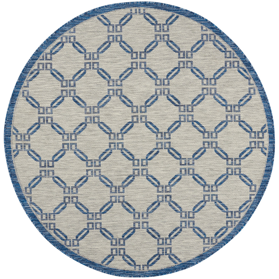 Quinata Geometric Ivory/Blue Indoor/Outdoor Area Rug Winston Porter Rug 