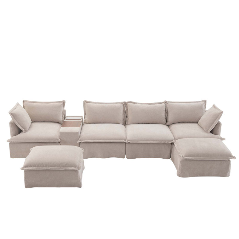 Canapé modulaire en U avec repose-pieds mobile, Chenille brune