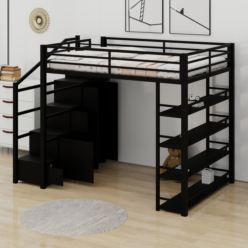 Metal Loft Bed With Storage Shelves