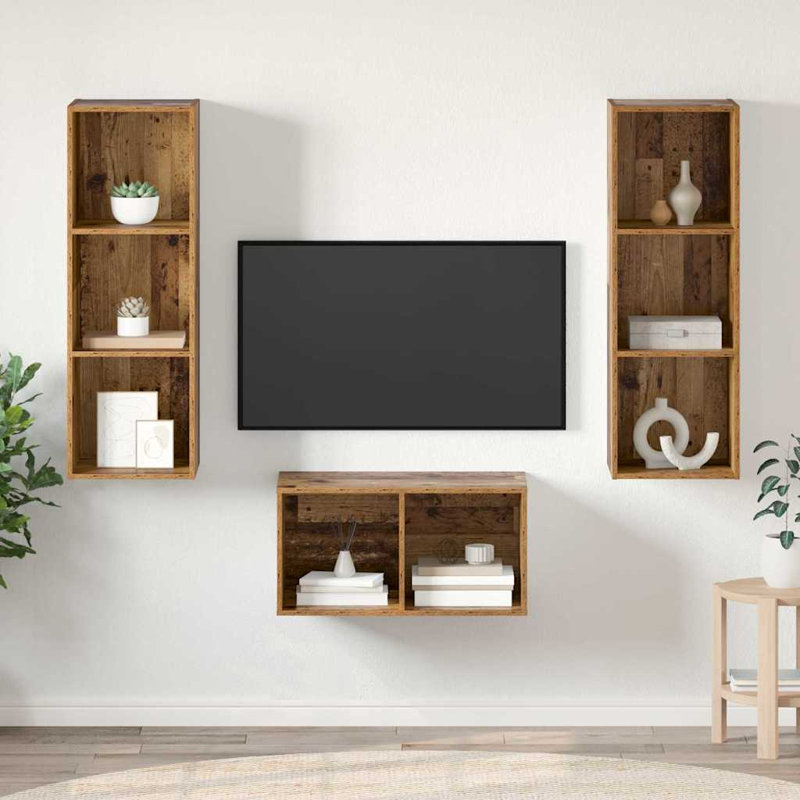 Tv Cabinet Set 37 X 37 X 107 Cm Engineered Wood, Old Wood