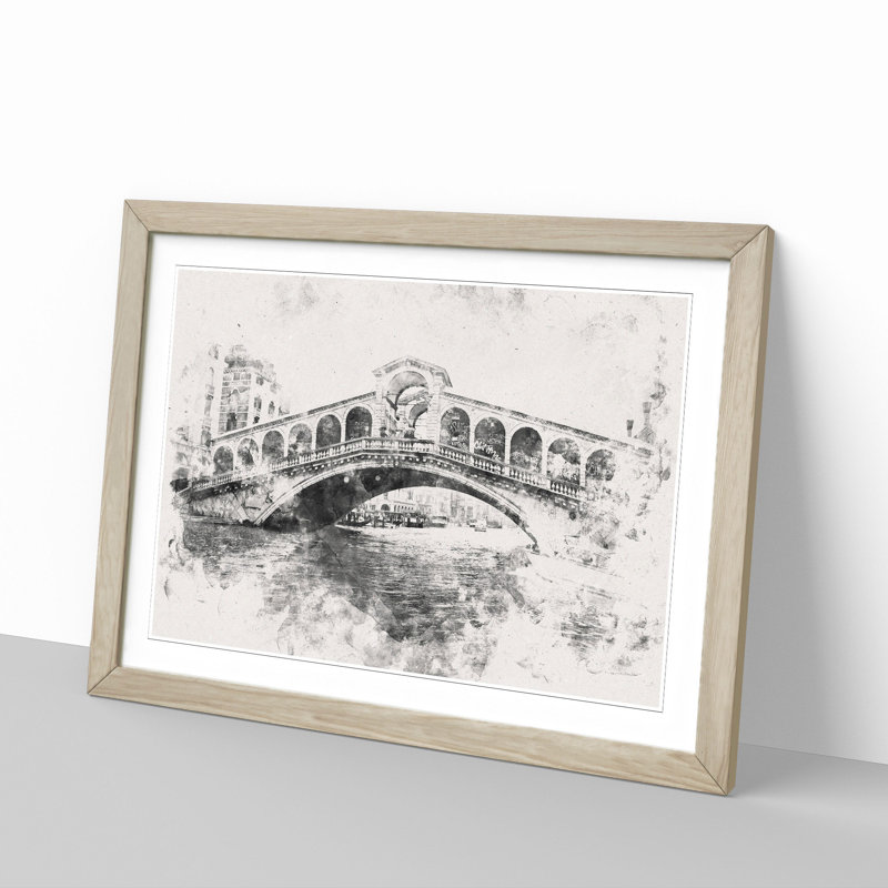 Rialto Bridge Venice Italy - Picture Frame Painting Print, 24cm H x 33cm W x 2cm D, Oak Framed