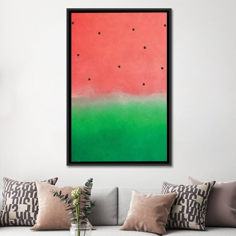 « pastèque estompée », reproduction sur toile, H 26 po x l 18 po x P 1,5 po, Toile avec cadre noir, Pas de tapis