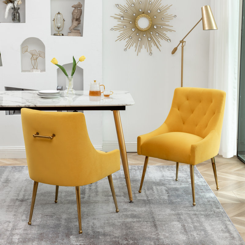Mayreli Tufted Velvet Upholstered Side Chair, Yellow