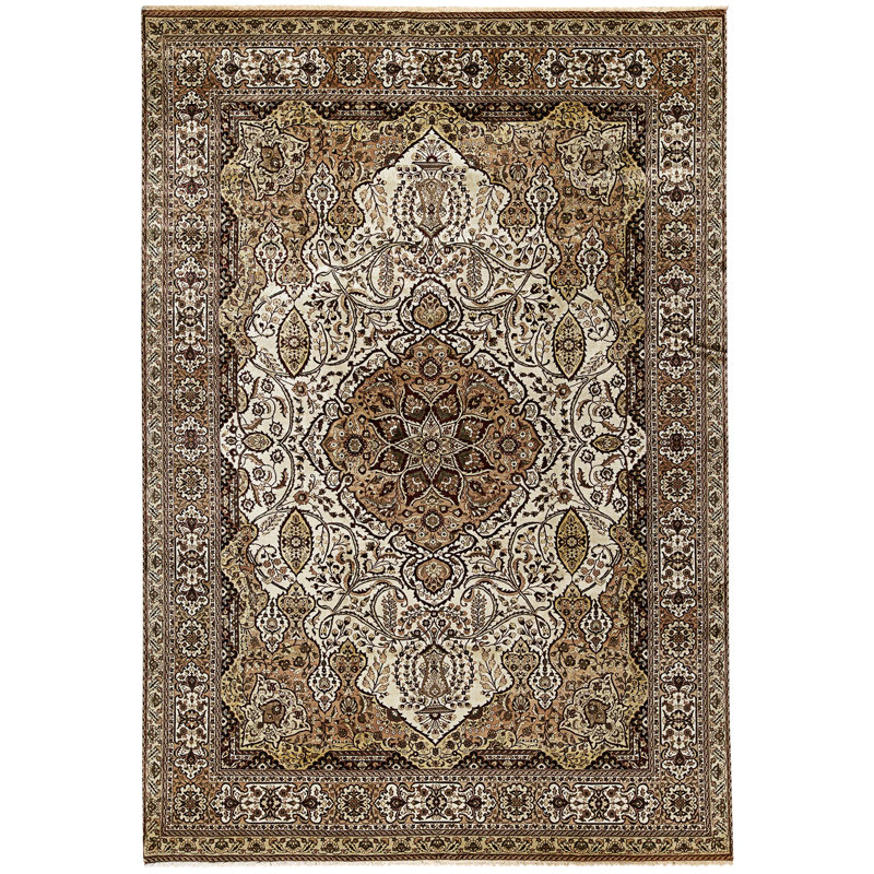 Tapis crème et crème noué à la main de haute qualité