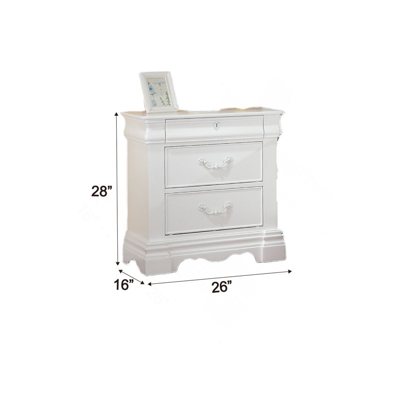 Table de chevet blanche à 3 tiroirs avec tiroir supérieur caché