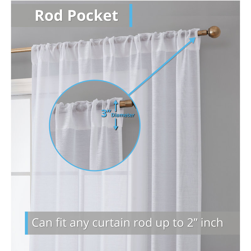 Lauren Semi Sheer Curtain Pair, White, 54" W x 54" L