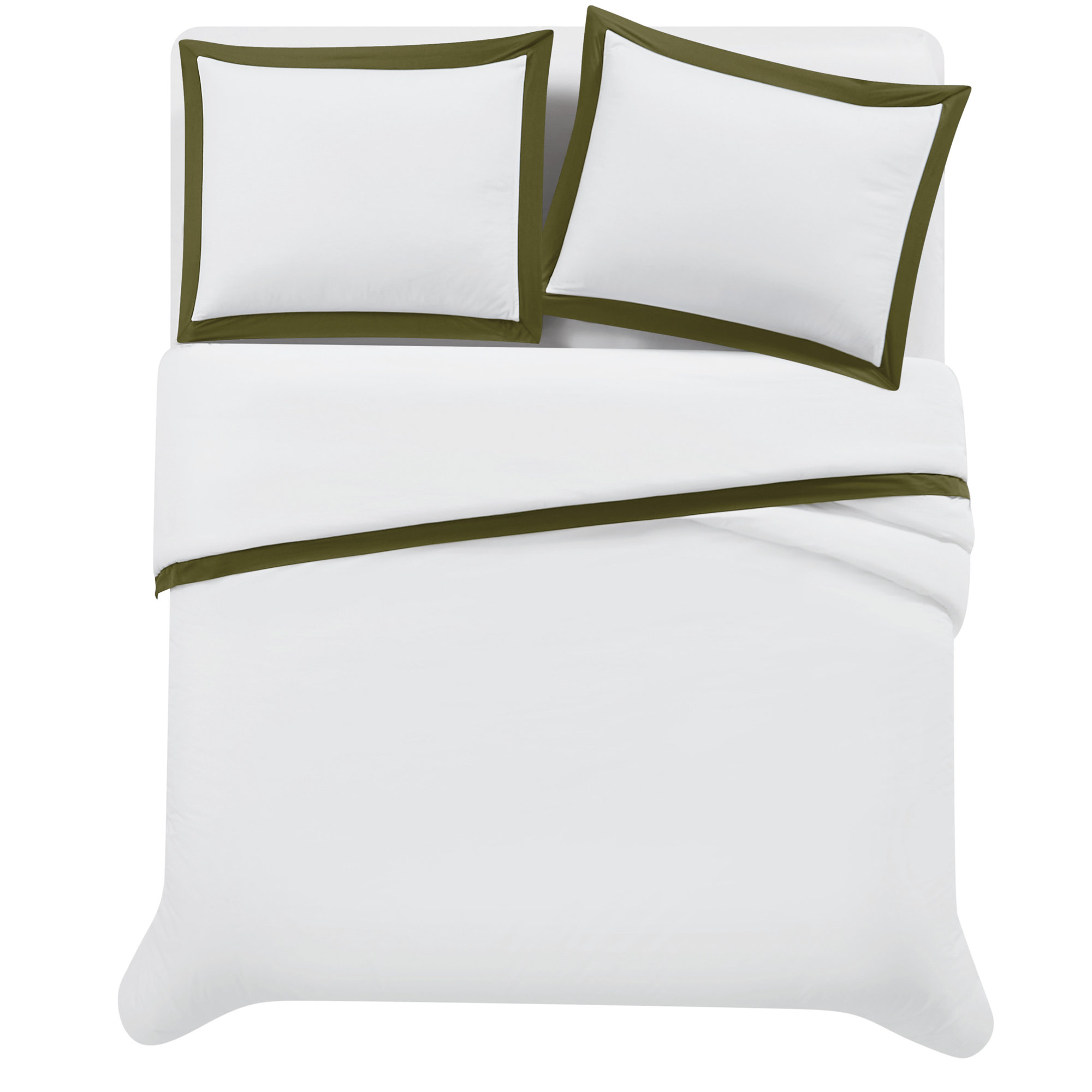  Cotton Hotel Border Duvet Cover Set, King, White/Green