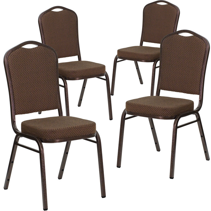 Chaise de banquet empilable Oliverson, Structure veinée cuivre, Tissu à motif brun, 4