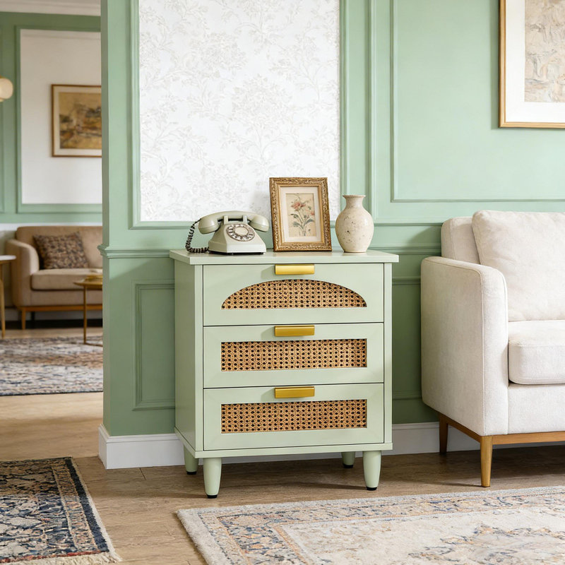 Table d'appoint en rotin, petite armoire de rangement, table de chevet