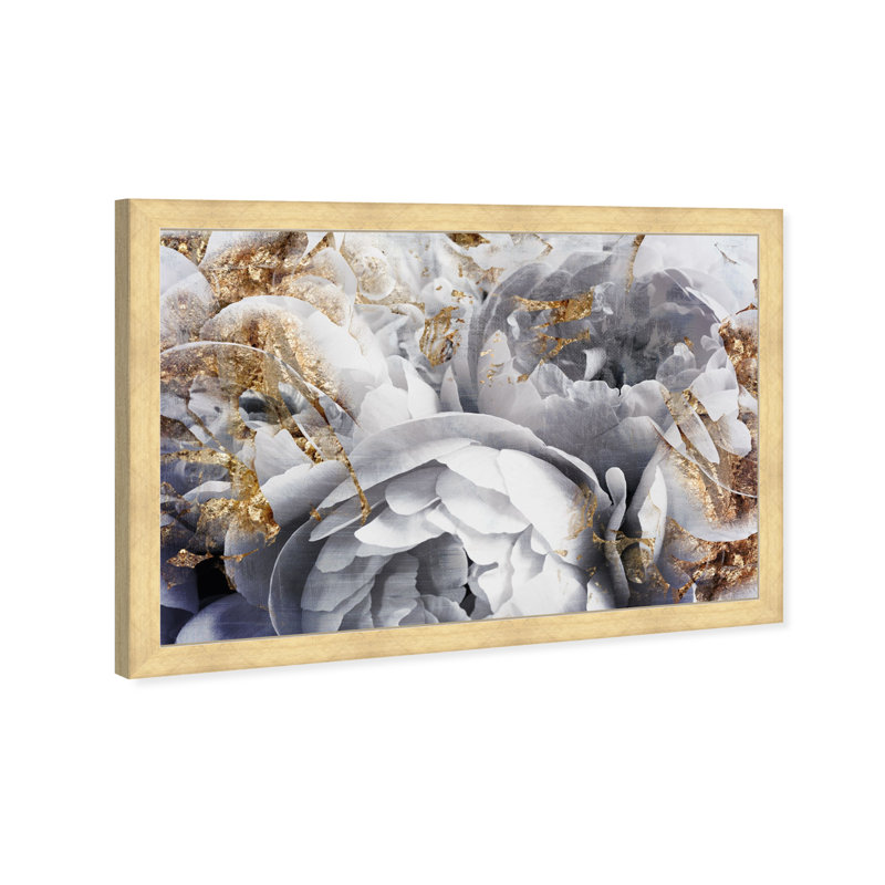 « Her Peony Garden » - impression d'art graphique, H 17,5 po x l 25,5 po, Cadre doré