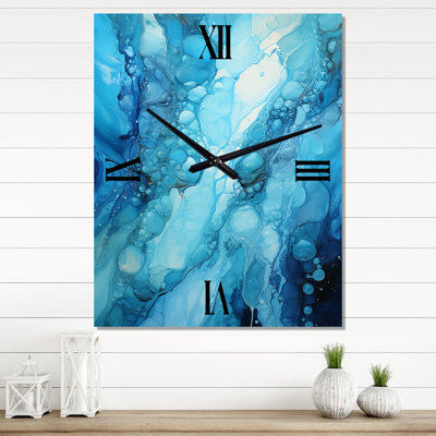 Symphony Blue Drip Paint II - horloge murale surdimensionnée