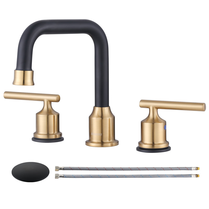 2-handle Bathroom Faucet with Drain Assembly, Black/Gold