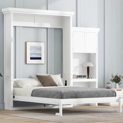 LouvreFold Classic Murphy Bed with Solid Pine and Multifunctional Storage For Small Bedroom, Guestroom