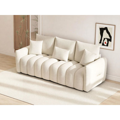 Canapé d'angle en tissu de fourrure de haute qualité de 92 pouces avec port USB, console centrale et table basse. Un très grand canapé rembourré, idéal pour les grands salons, les appartements et les bureaux.