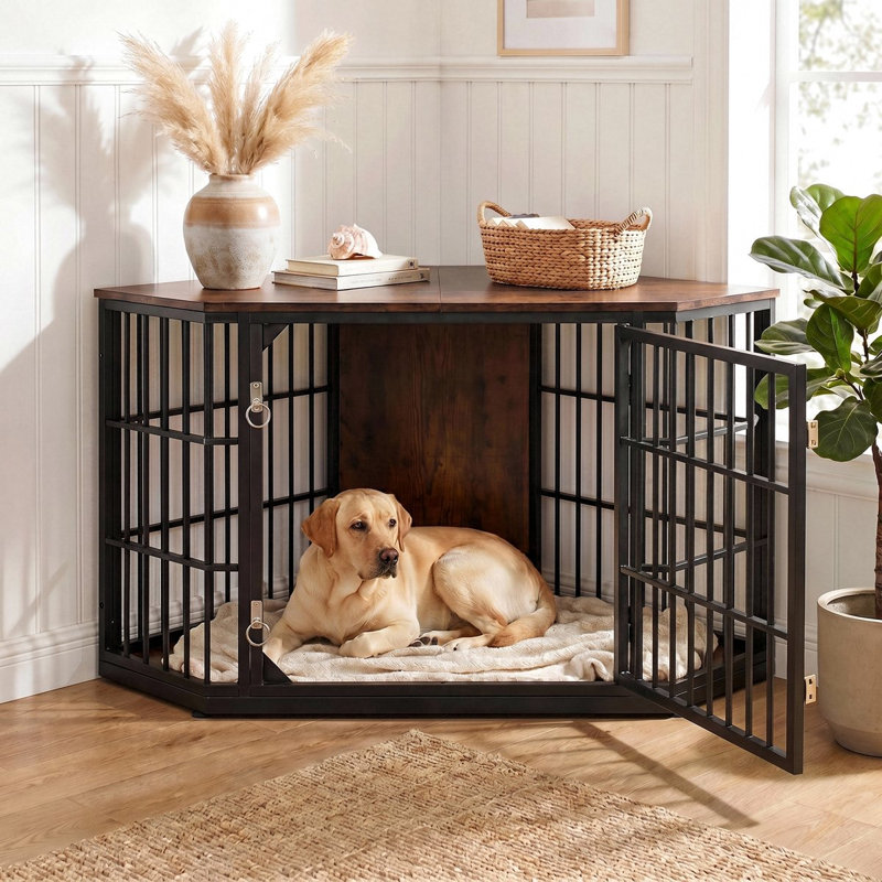 Caisse de coin pour chien et table de bout Fratesi, H 28 po x l 52 po x P 26,7 po, Noyer / noir