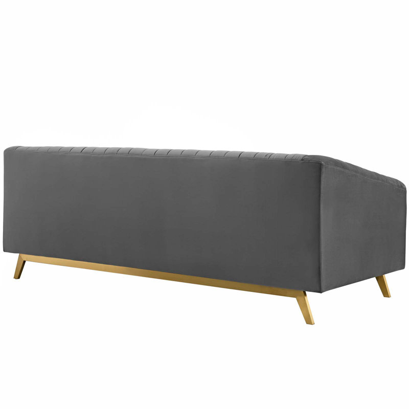 Silver Orchid Puffy Vertical Channel Tufted Velvet Loveseat, Gray