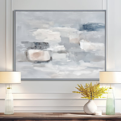 Peinture minimaliste grise, formes abstraites encadrées, décoration murale moderne grise