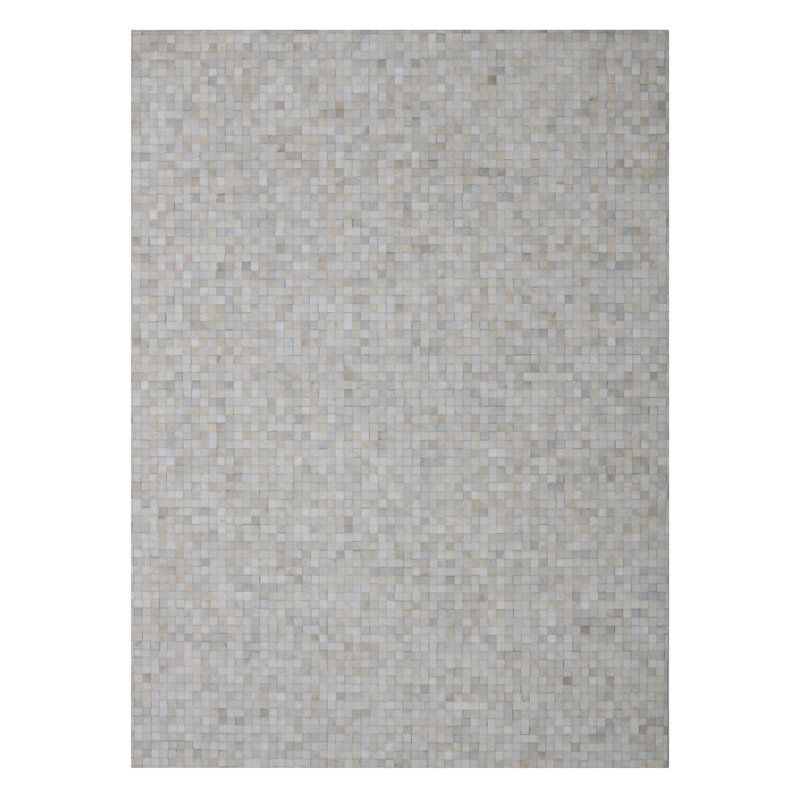 Tapis ivoire en peau de vache fabriqué à la main Meer, Rectangle 5 pi x 7 pi