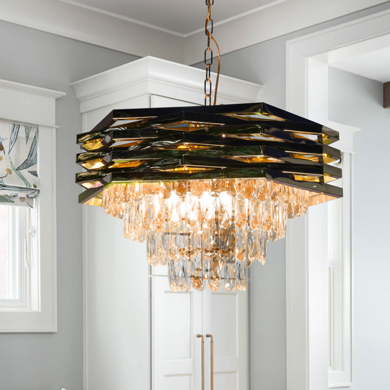 9-light Tiered Dimmable Crystal Chandelier  