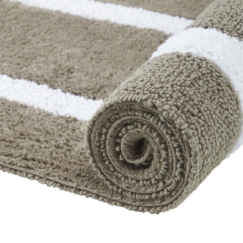 Broshous Premium 100% Cotton 2370 GSM 2-Piece Bath Rug Set, Ultra Plush Tufted Bathroom Mats, Super Absorbent OEKO-TEX® Certified, Reversible, Machine Washable, Spa-Like Comfort, Gray/White