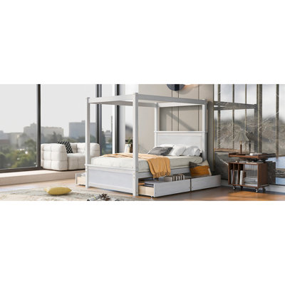 Modern Canopy Bed - Enhance Your Bedroom Decor With Style Full Size Stable Construction And Reliable