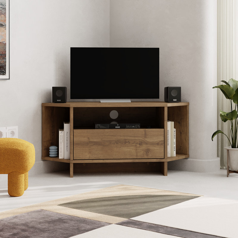 Viva Corner TV Stand Modern Storage Unit for TVs up to 34 inches, Dark Oak