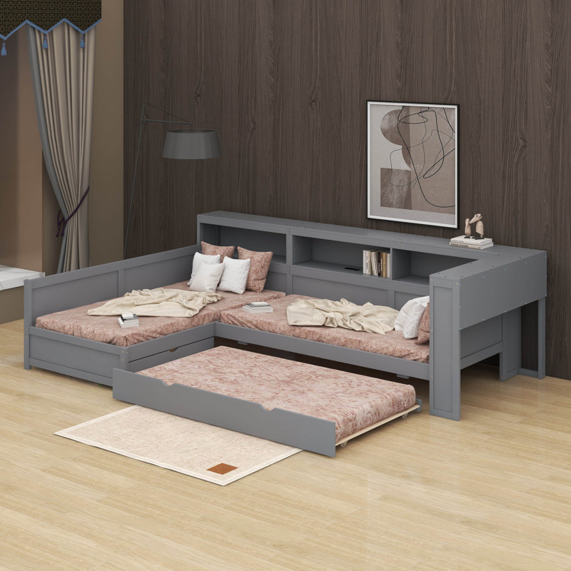 Lit plateforme simple avec lit gigogne et tiroir, Gris